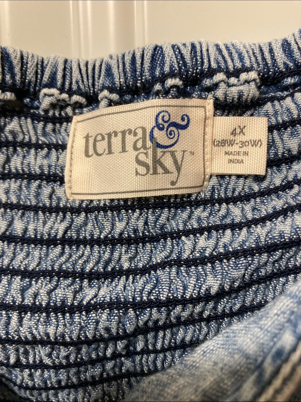 Terra & Sky Light Blue Denim Tiered Dress with Puff Sleeves 4X NWT - Picture 3 of 5